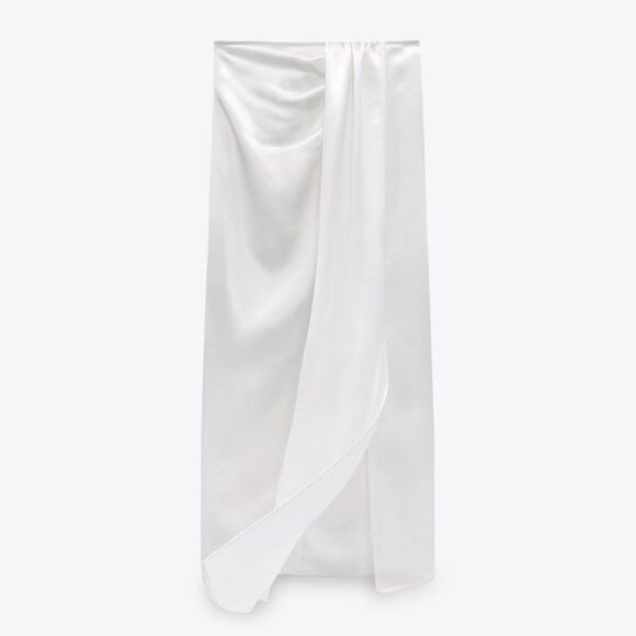 BLOGGERS FAV ZARA NWT XS SATIN DAPPED SKIRT White pearl - Picture 8 of 14